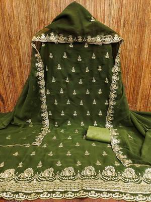 sea green georgette embroidered unstitched dressmaterials 3 pair top bottom dupptaa 2