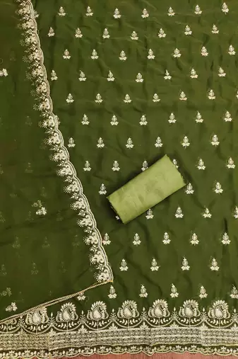 sea green georgette embroidered unstitched dressmaterials 3 pair top bottom dupptaa