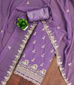 lavender georgette embroidered unstitched dressmaterials 3 pair top bottom dupptaa
