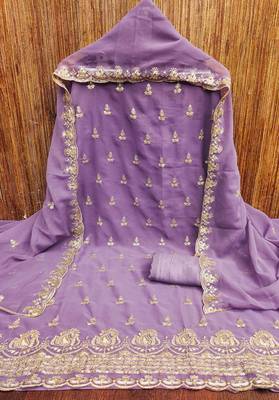 lavender georgette embroidered unstitched dressmaterials 3 pair top bottom dupptaa 2