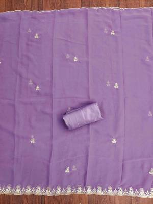 lavender georgette embroidered unstitched dressmaterials 3 pair top bottom dupptaa 3