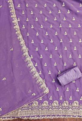 lavender georgette embroidered unstitched dressmaterials 3 pair top bottom dupptaa 4