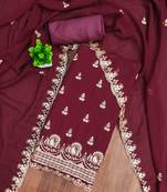 maroon georgette embroidered unstitched dressmaterials 3 pair top bottom dupptaa