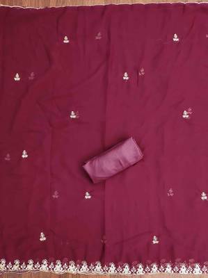 maroon georgette embroidered unstitched dressmaterials 3 pair top bottom dupptaa 2