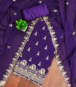 purple georgette embroidered unstitched dressmaterials 3 pair top bottom dupptaa