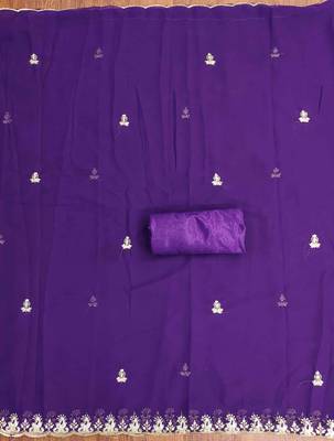 purple georgette embroidered unstitched dressmaterials 3 pair top bottom dupptaa 2