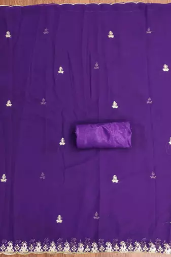 purple georgette embroidered unstitched dressmaterials 3 pair top bottom dupptaa