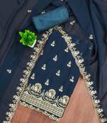 indigo georgette embroidered unstitched dressmaterials 3 pair top bottom dupptaa