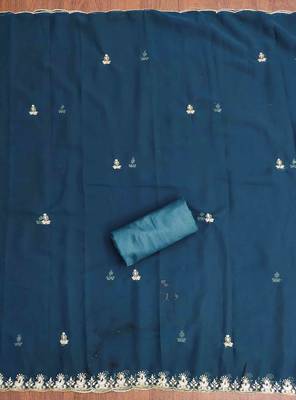 indigo georgette embroidered unstitched dressmaterials 3 pair top bottom dupptaa 3