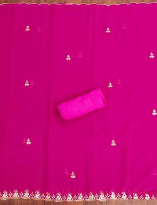pink georgette embroidered unstitched dressmaterials 3 pair top bottom dupptaa 3