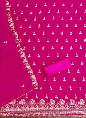 pink georgette embroidered unstitched dressmaterials 3 pair top bottom dupptaa 4