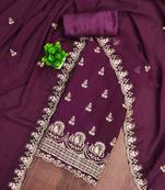 wine georgette embroidered unstitched dressmaterials 3 pair top bottom dupptaa