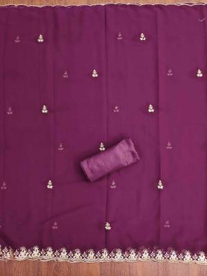 wine georgette embroidered unstitched dressmaterials 3 pair top bottom dupptaa 3