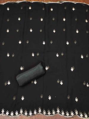 black georgette embroidered unstitched dressmaterials 3 pair top bottom dupptaa 2