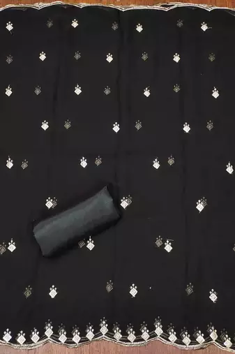 black georgette embroidered unstitched dressmaterials 3 pair top bottom dupptaa