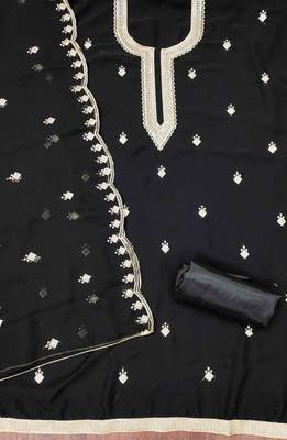 black georgette embroidered unstitched dressmaterials 3 pair top bottom dupptaa 3