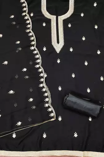 black georgette embroidered unstitched dressmaterials 3 pair top bottom dupptaa
