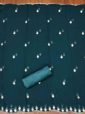 blue cotton blend embroidered unstitched dressmaterials 3 pair top bottom dupptaa 2