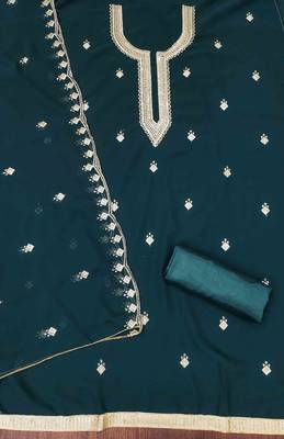 blue cotton blend embroidered unstitched dressmaterials 3 pair top bottom dupptaa 3