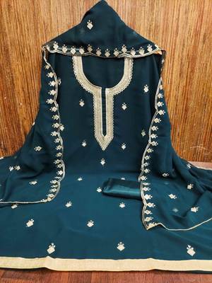 blue cotton blend embroidered unstitched dressmaterials 3 pair top bottom dupptaa 4