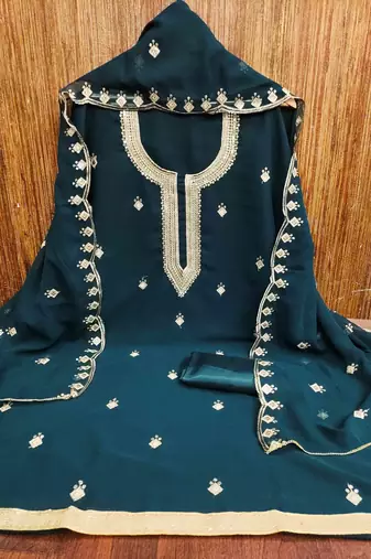 blue cotton blend embroidered unstitched dressmaterials 3 pair top bottom dupptaa