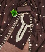 brown georgette embroidered unstitched dressmaterials 3 pair top bottom dupptaa