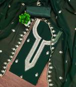 green georgette embroidered unstitched dressmaterials 3 pair top bottom dupptaa