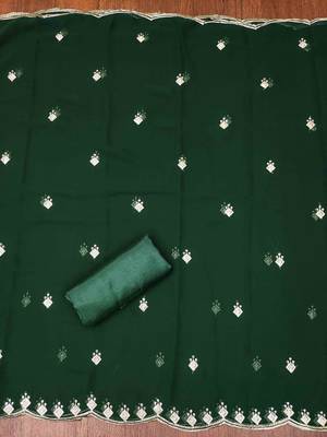 green georgette embroidered unstitched dressmaterials 3 pair top bottom dupptaa 2