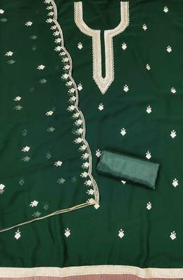 green georgette embroidered unstitched dressmaterials 3 pair top bottom dupptaa 3