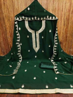 green georgette embroidered unstitched dressmaterials 3 pair top bottom dupptaa 4