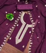 purple georgette embroidered unstitched dressmaterials 3 pair top bottom dupptaa