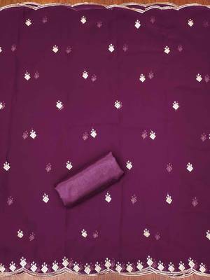 purple georgette embroidered unstitched dressmaterials 3 pair top bottom dupptaa 2