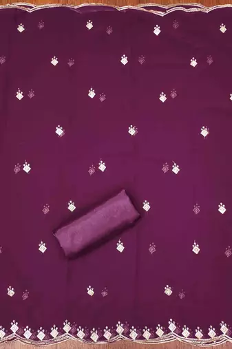 purple georgette embroidered unstitched dressmaterials 3 pair top bottom dupptaa