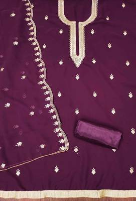 purple georgette embroidered unstitched dressmaterials 3 pair top bottom dupptaa 3