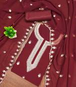 red georgette embroidered unstitched dressmaterials 3 pair top bottom dupptaa