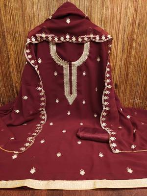 red georgette embroidered unstitched dressmaterials 3 pair top bottom dupptaa 4