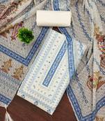 blue cotton blend embroidered unstitched dressmaterials 3 pair top bottom dupptaa