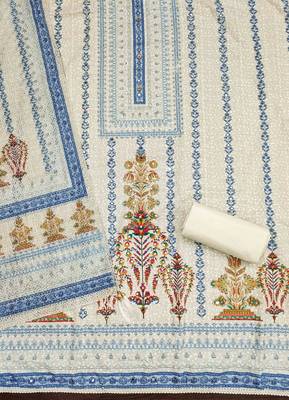 blue cotton blend embroidered unstitched dressmaterials 3 pair top bottom dupptaa 2