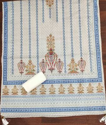 blue cotton blend embroidered unstitched dressmaterials 3 pair top bottom dupptaa 3
