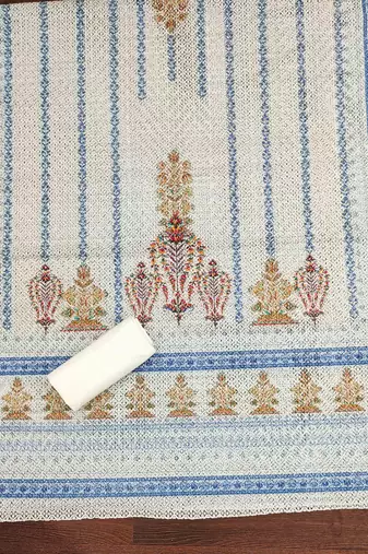 blue cotton blend embroidered unstitched dressmaterials 3 pair top bottom dupptaa