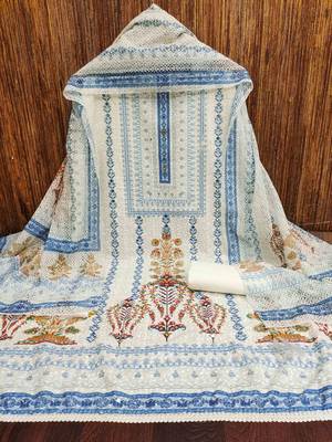 blue cotton blend embroidered unstitched dressmaterials 3 pair top bottom dupptaa 4