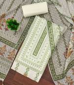green cotton blend embroidered unstitched dressmaterials 3 pair top bottom dupptaa