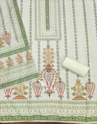 green cotton blend embroidered unstitched dressmaterials 3 pair top bottom dupptaa 2