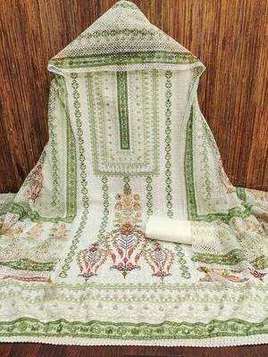green cotton blend embroidered unstitched dressmaterials 3 pair top bottom dupptaa 4