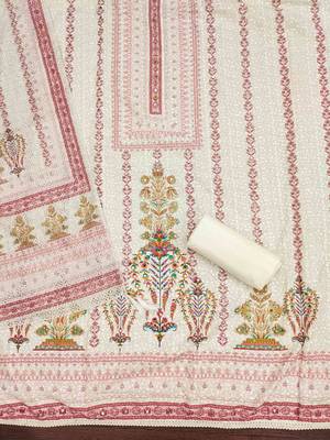 red cotton blend embroidered unstitched dressmaterials 3 pair top bottom dupptaa 2
