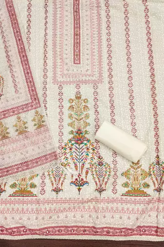red cotton blend embroidered unstitched dressmaterials 3 pair top bottom dupptaa