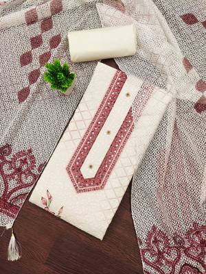 brown cotton blend embroidered unstitched dressmaterials 3 pair top bottom dupptaa 1