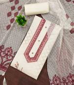 brown cotton blend embroidered unstitched dressmaterials 3 pair top bottom dupptaa