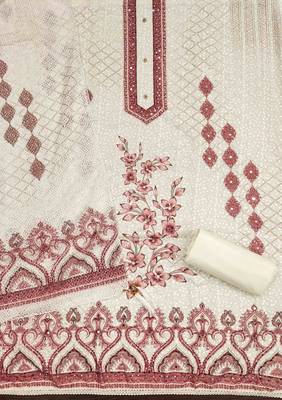brown cotton blend embroidered unstitched dressmaterials 3 pair top bottom dupptaa 2