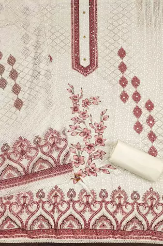 brown cotton blend embroidered unstitched dressmaterials 3 pair top bottom dupptaa